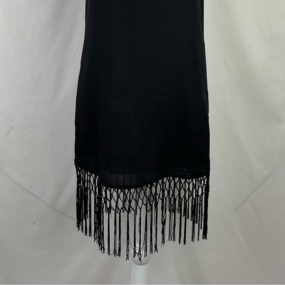 Akiko Black Pure Silk Party Event Occasion Fringe Dress NWOT Size XS - Picture 4 of 12